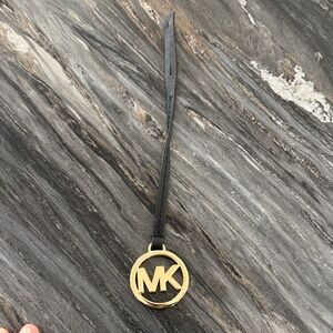 Michael Kors Black Leather Strap with Gold Emblem Purse Charm